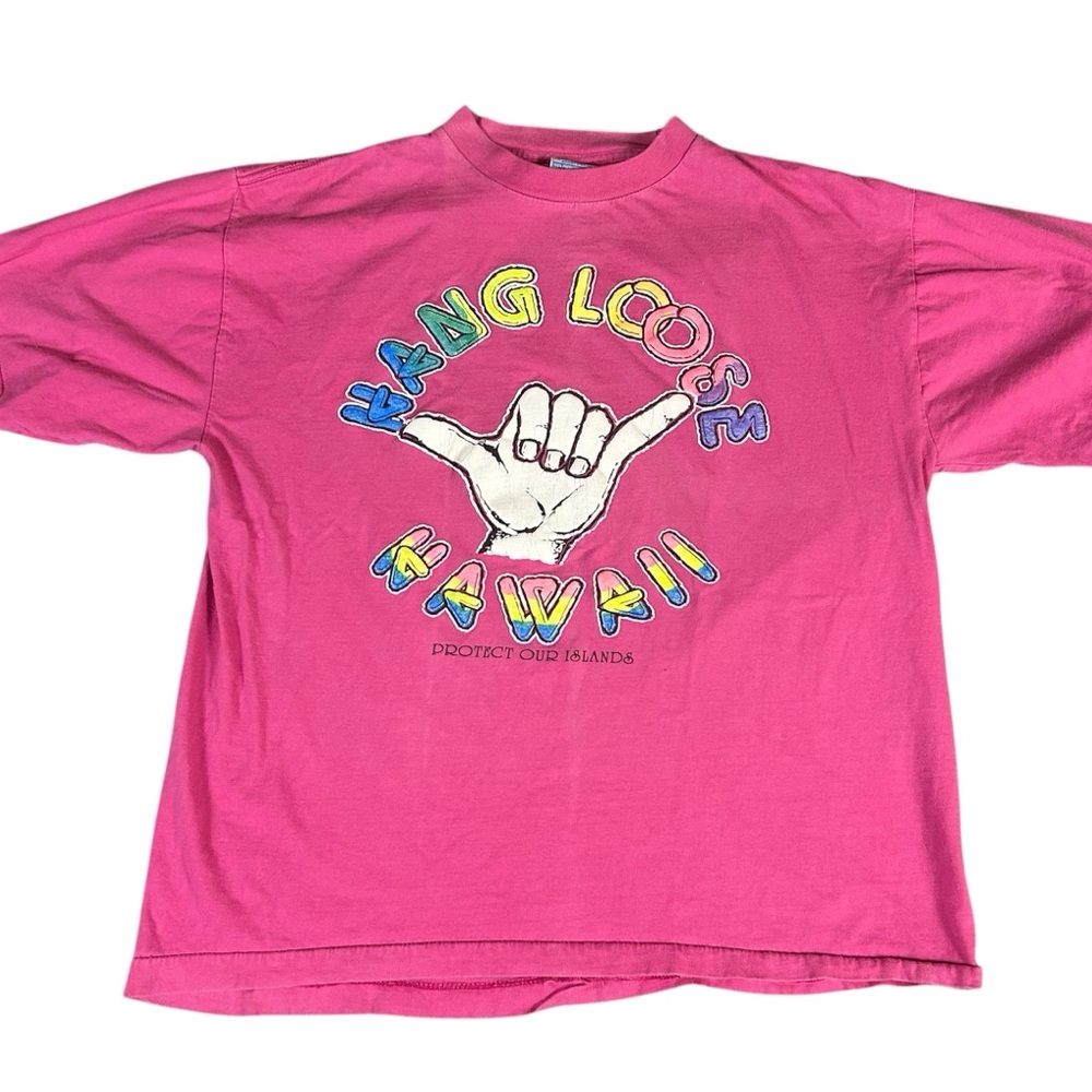 American Sportswear Vintage 90's Single Stitch Hang Loose Hawaii T-Shirt Pink XL